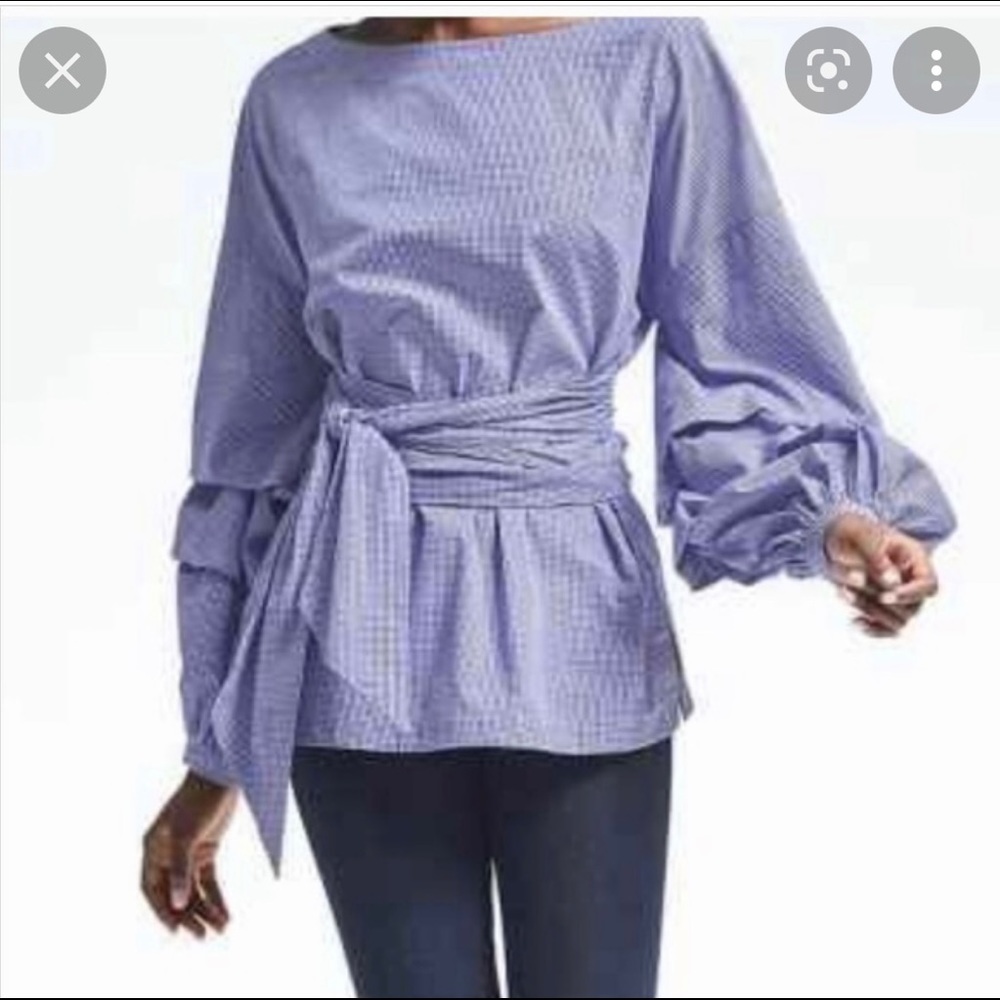 Banana Republic - Tuck Sleeve Top - Blue Gingham